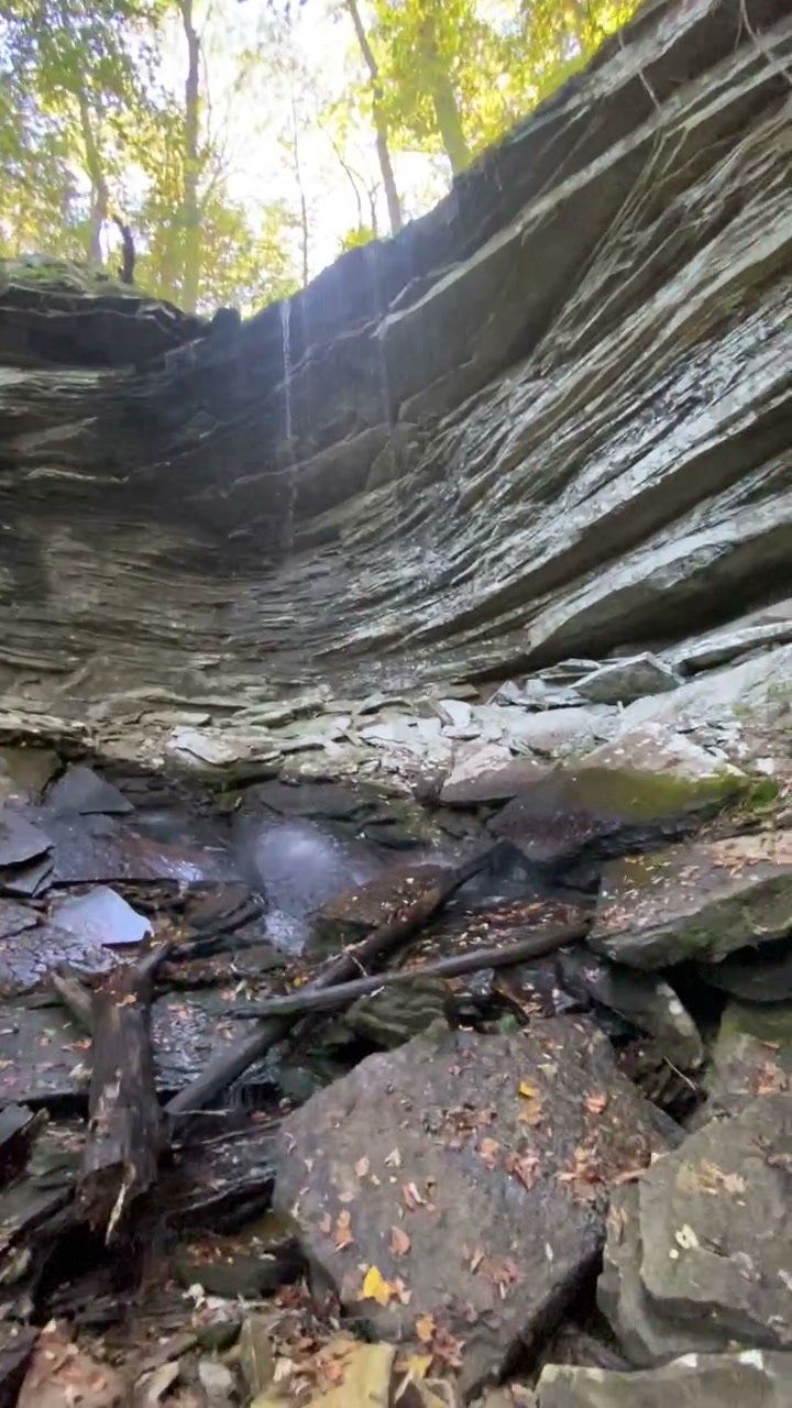 Chickie's Creek Falls trickling into a rock amphitheater at Sasquatch Farm RV Park